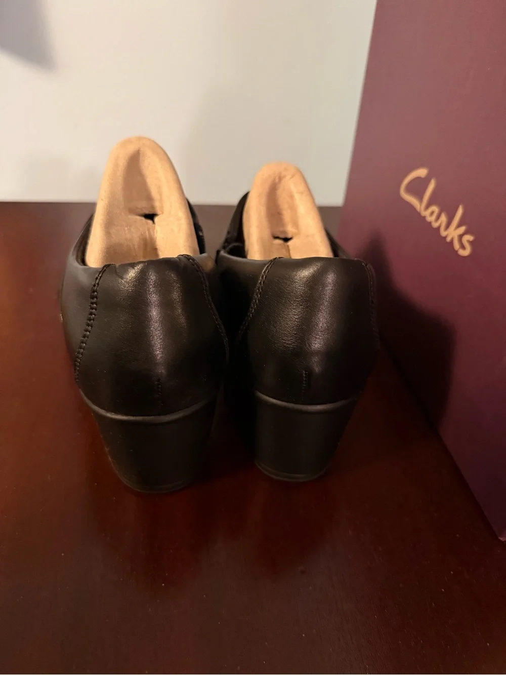 Clarks Black Leather Slip-On Loafers with Wrapped Vamp